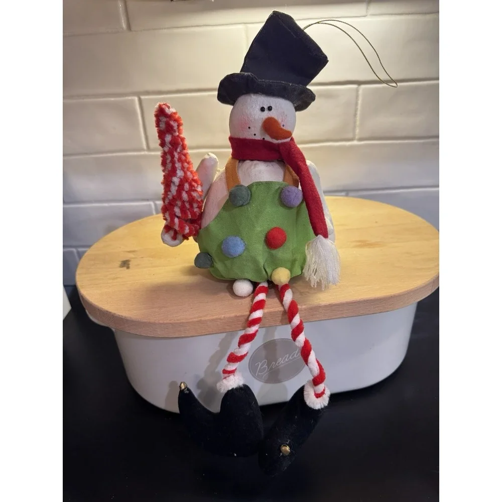 Snowman Shelf Sitter Painted Canvas Chanel Twist Christmas‎ Tree Pom Poms